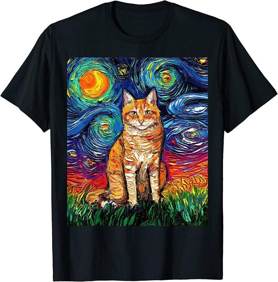 New Orange Tabby Tiger Cat Starry Night Unisex Funny T-shirt USA Tee S5XL S