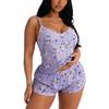 Pajamas Women's Summer Plant Print Suspenders Pajamas Shorts Two-piece Set Women's Loungewear Nightwear