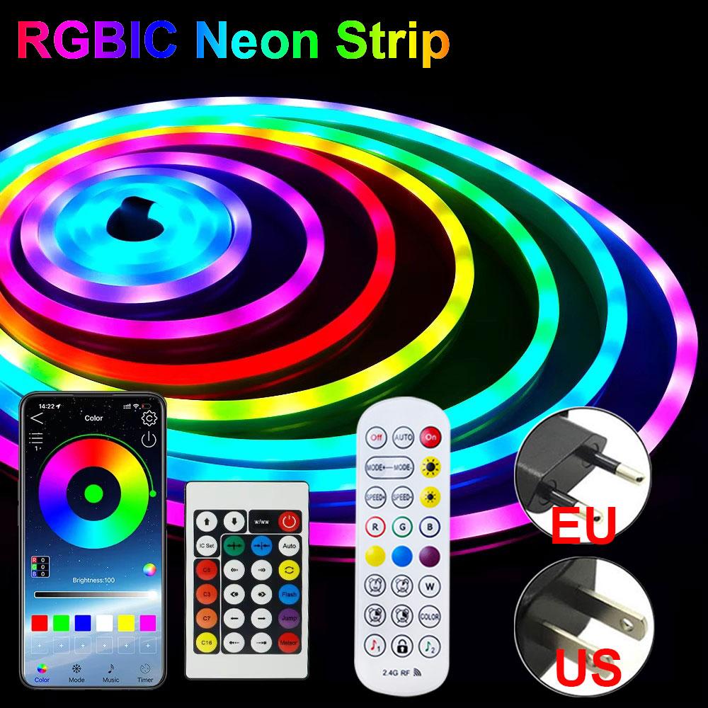 Smart Bluetooth Rgbic Neon Led Strip Light 5M-20M Waterproof 24V Rgb Neon Rope Light App Control For Party Room Game Room Decor