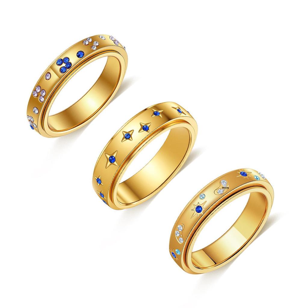 Europäisches und Amerikanisches Stern Sonne Schmetterling Strass Edelstahl Damen Ring Set