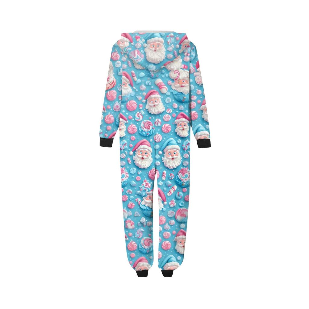Christmas Print Parent-Child Outfit Hooded Zipper One-Piece Fashionable Home Suit Set