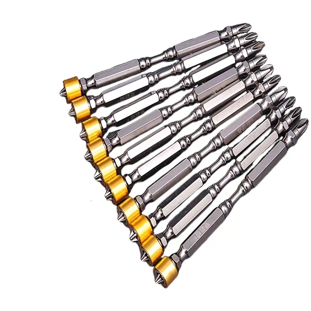 Neuer PH2 Magnetischer Schraubendreherkopf 1/4 Zoll Sechskantgriff, 65mm 110mm, 10-teiliges Set in Gold