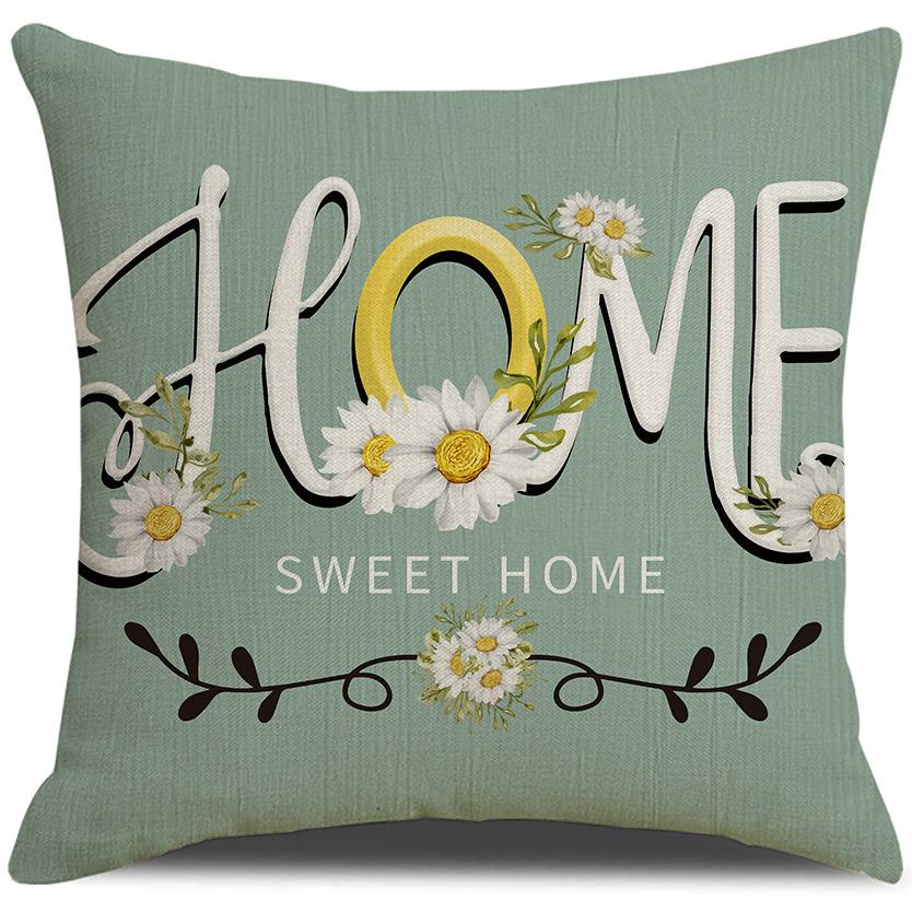 Spring Daisy Fresh Pillowcase Linen Printed Letter Simple Pillowcase Sofa Cushion Cover