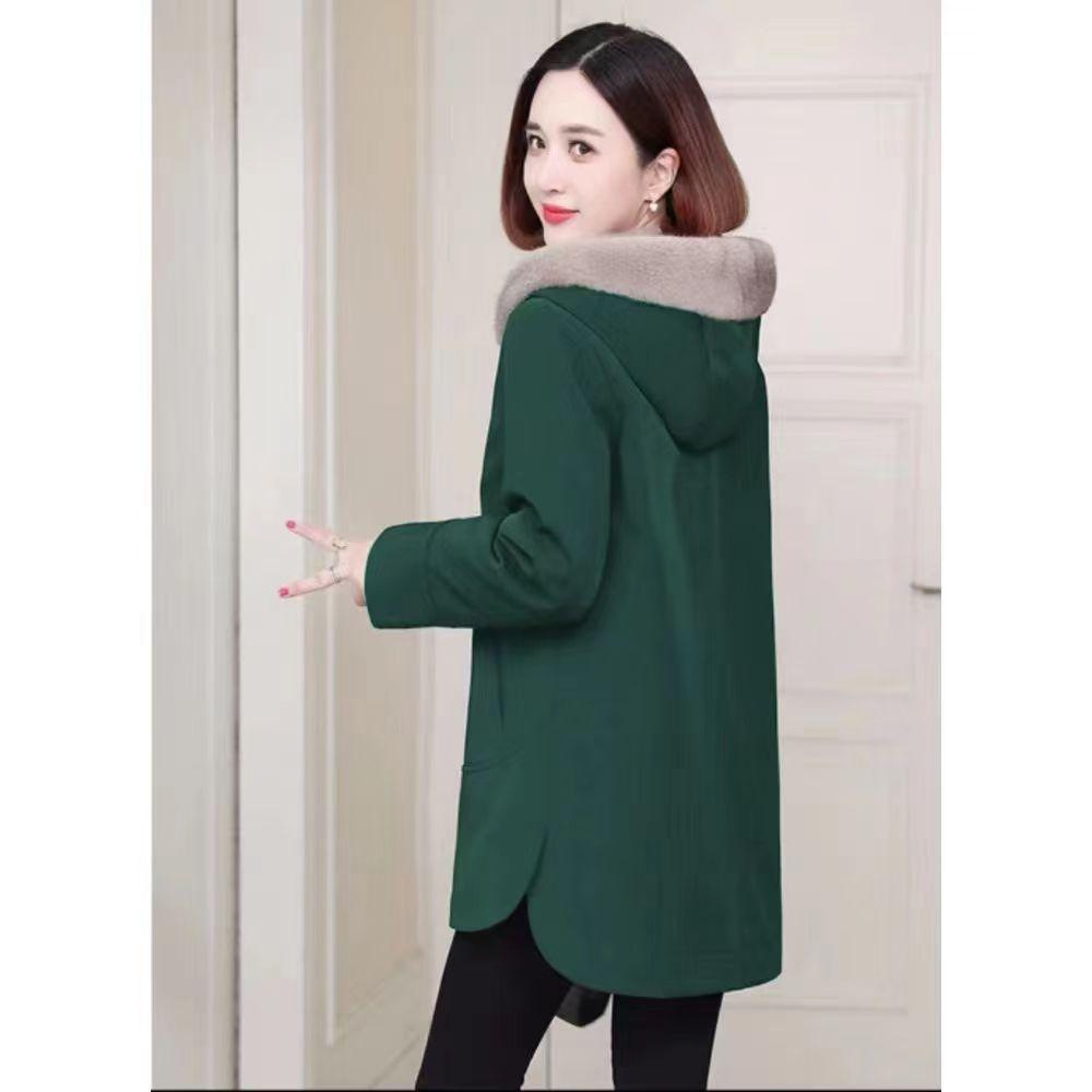 

Autumn and winter large size cotton clothes imitation fur jacket women s long thickened velvet imitation sheep shearing liner coat 5XL recommends 185-100 kg темно-зелений колір