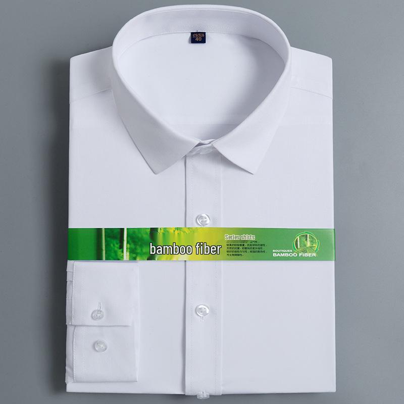 Men's Long Sleeve Bamboo Fiber Slim Fit Shirt - Solid Color, Iron-Free, Micro-Elastic.