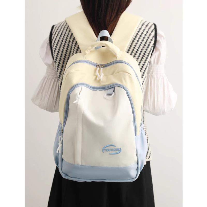 Small fresh and high-value backpack girls 2025 new trendy large-capacity contrasting color junior high school student schoolbag
