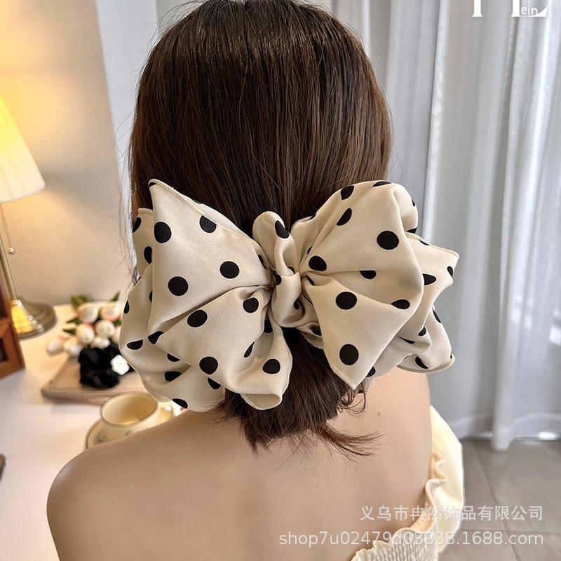 Polka Dot Bubble Hairpin Retro Fashionable Satin Spring Clip Korean Simple Low Ponytail Hairpin Temperament Hairpin