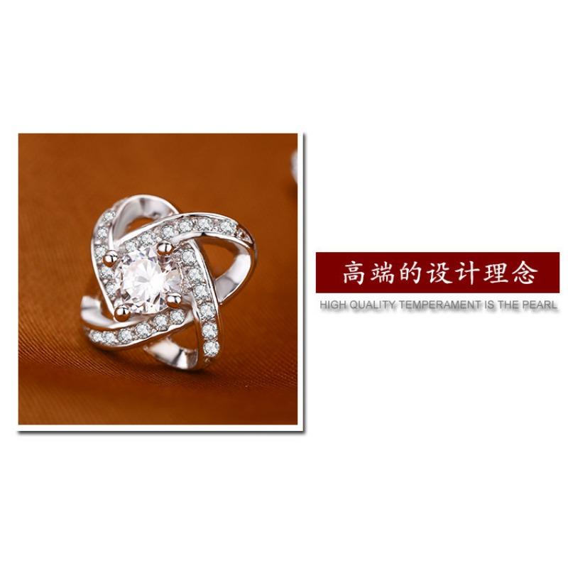 Plated Sterling Silver Inlaid Zircon Earrings Popular Rotating Four-leaf Clover Earrings Japanese and Korean Style