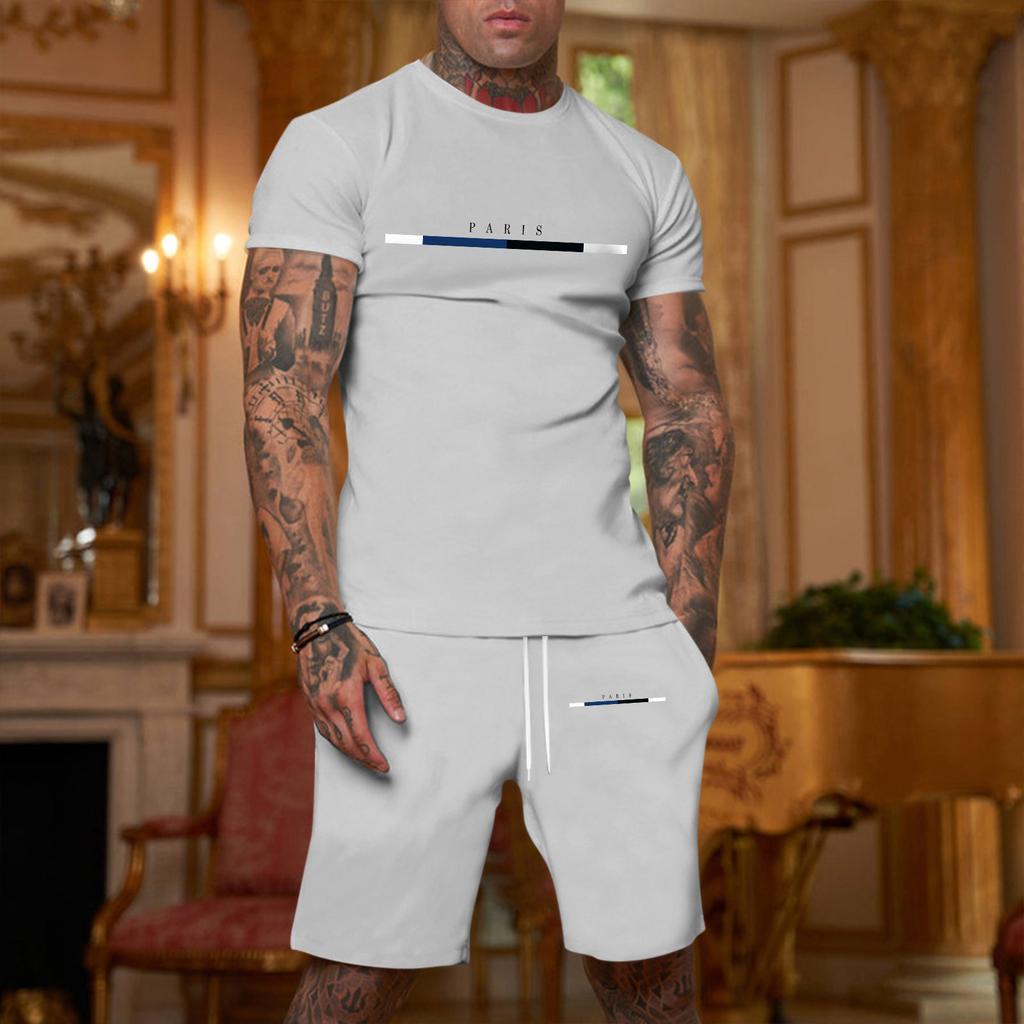 Men's Printed Plus Size Loose Short-Sleeve And Shorts Set Casual Short-Sleeve And Shorts Set