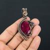 Lab-Created Red Ruby Gemstone Pure Copper Wire Wrapped Handmade Pendant Jewelry