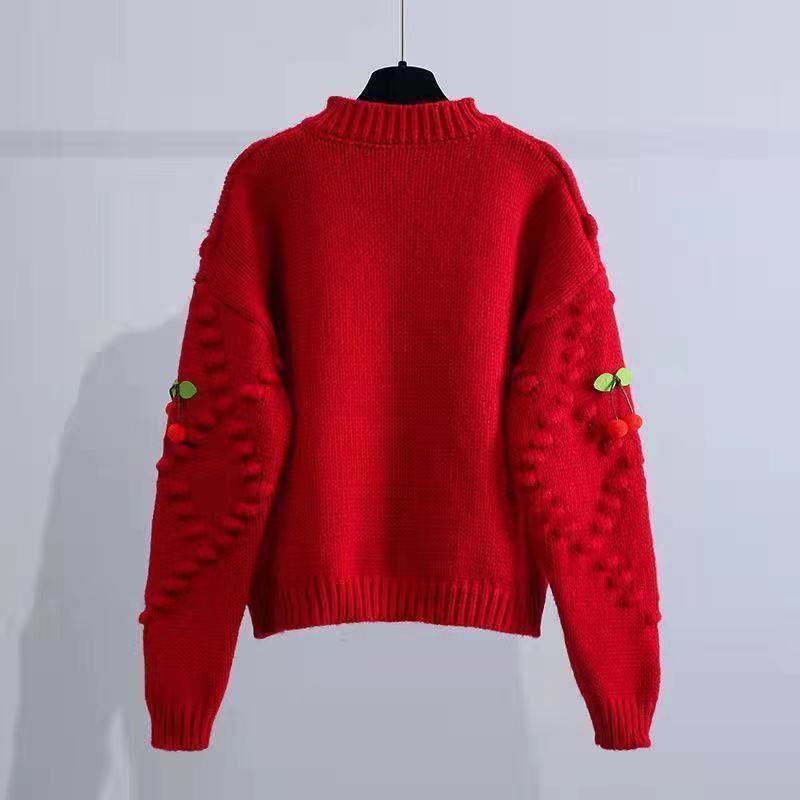 Design Sense Nische Kirschstrick-Cardigan für Damen, Frühling und Herbst, hochwertiger und einzigartiger, weicher, klebriger Pullover-Cardigan für Damen