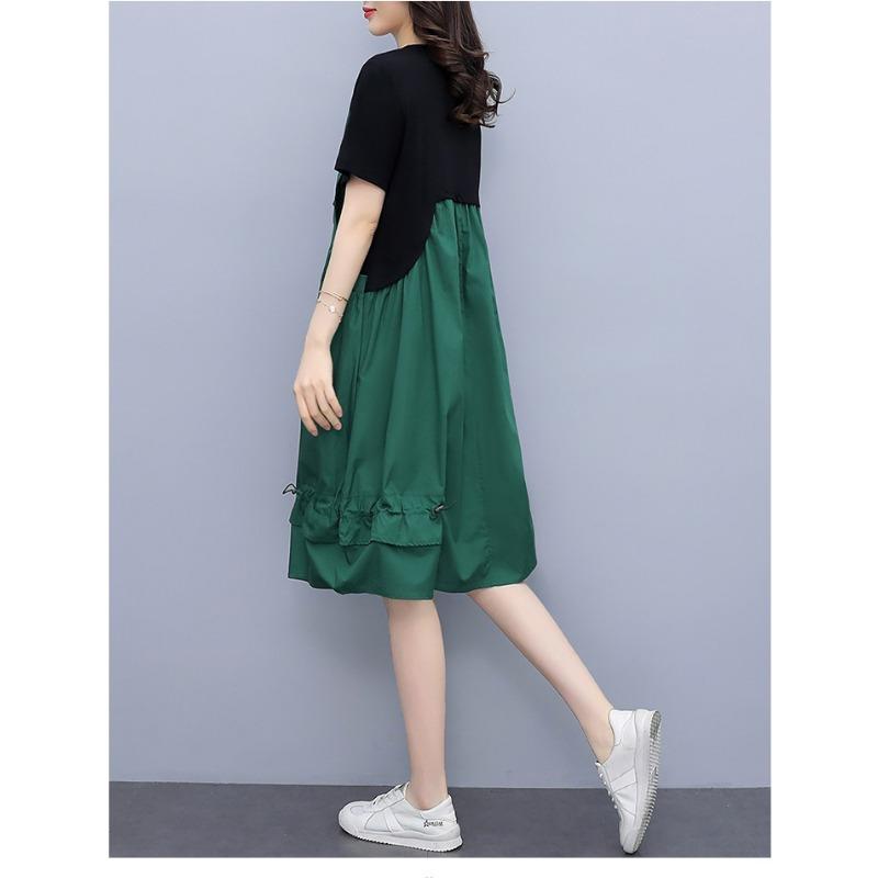 Women's Fashion Summer Spring Short Sleeve O-Neck High Waist Casual Dresses