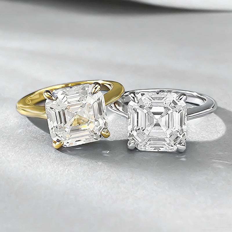 Xian Can Jewelry 2025 S925 Silver Asscher Cut White Diamond Ring - Classic European & American Style