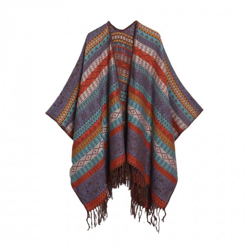Ethnic Style Tassel Shawl: Xinjiang Tibet Yunnan Lijiang Travel Jacquard Outerwear Warm Striped Cape