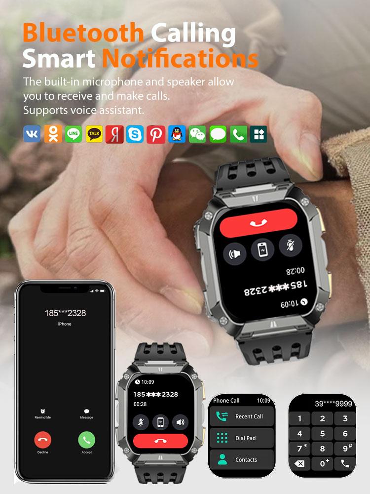 Nové hodinky s ultra dlouhou výdrží 1000 mAh 1,95" AMOLED displej BT volání Chytré hodinky Muži Venkovní Svítilna Sportovní Fitness náramek Muži