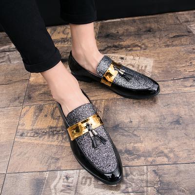 Heren Party Flats Zwart Goud Formeel Patchwork Kwastje Leer Casuals Schoenen Handgemaakt Bruiloft Heren Loafers Mocassins Kledingschoenen