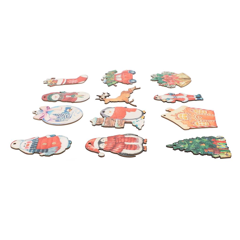 36pcs Xmas Hanging Ornaments Cute Wooden Snowman Elk Xmas Bell Hanging Decorations for Living Room