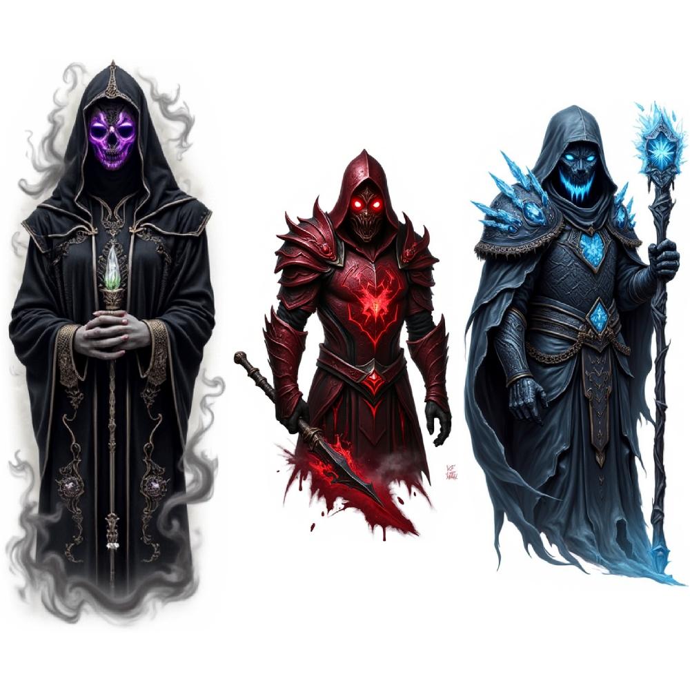 3pcs Temporary Tattoo Waterproof Long-lasting Body Stickers Hooded Figure Mystic Blue Sword Skeleton Warrior For Adults Men