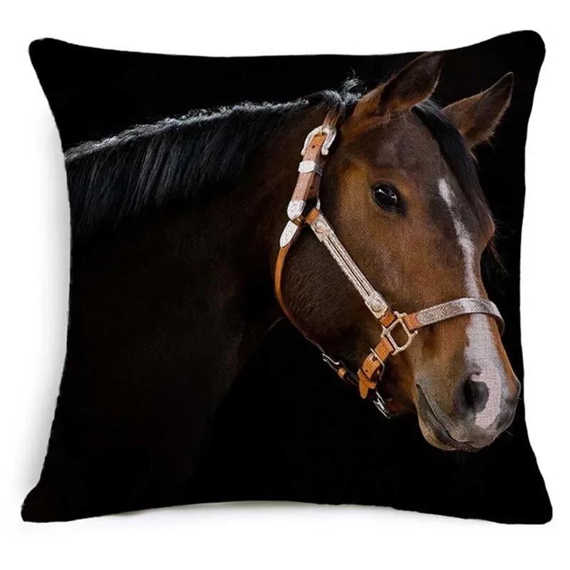18'' Square Horse Printed Cushion Cover Vintage  Linen Square Pillow Cover  Covers Customized Drop Shipping