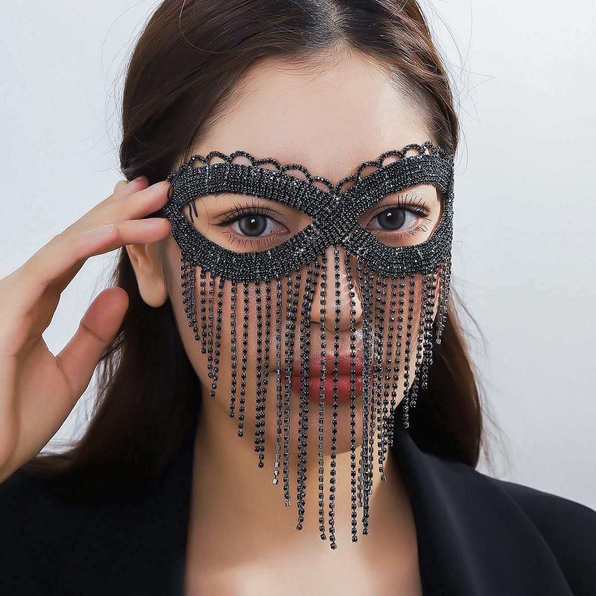 

DINGKA Luxurious Rhinestone Tassel Mask for Nightclub & Banquet