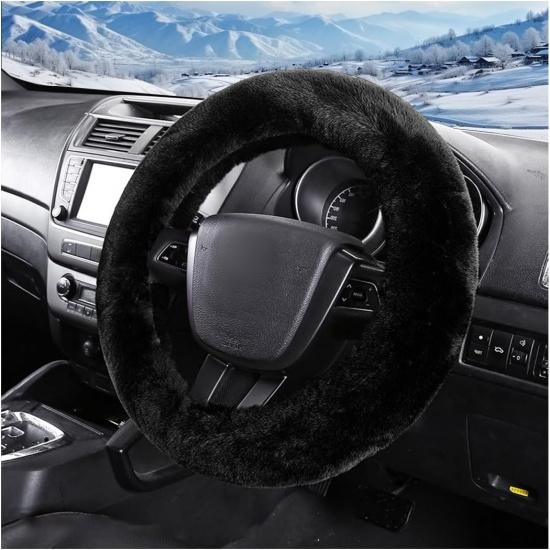 Car Fuzzy Steering Wheel Cover, 15 inch Fluffy Soft Steering Wheel Protector for Winter Warm, Anti-Slip Fuzzy Plush Vehicle Wheel Wrap Cover Interior