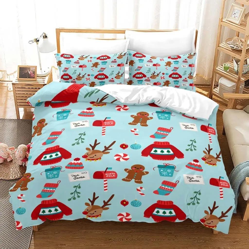 Christmas Duvet Cover Set Santa Claus Printed Twin Size Bedding For Kids Adults New Year Gift Polyester Bedclothes