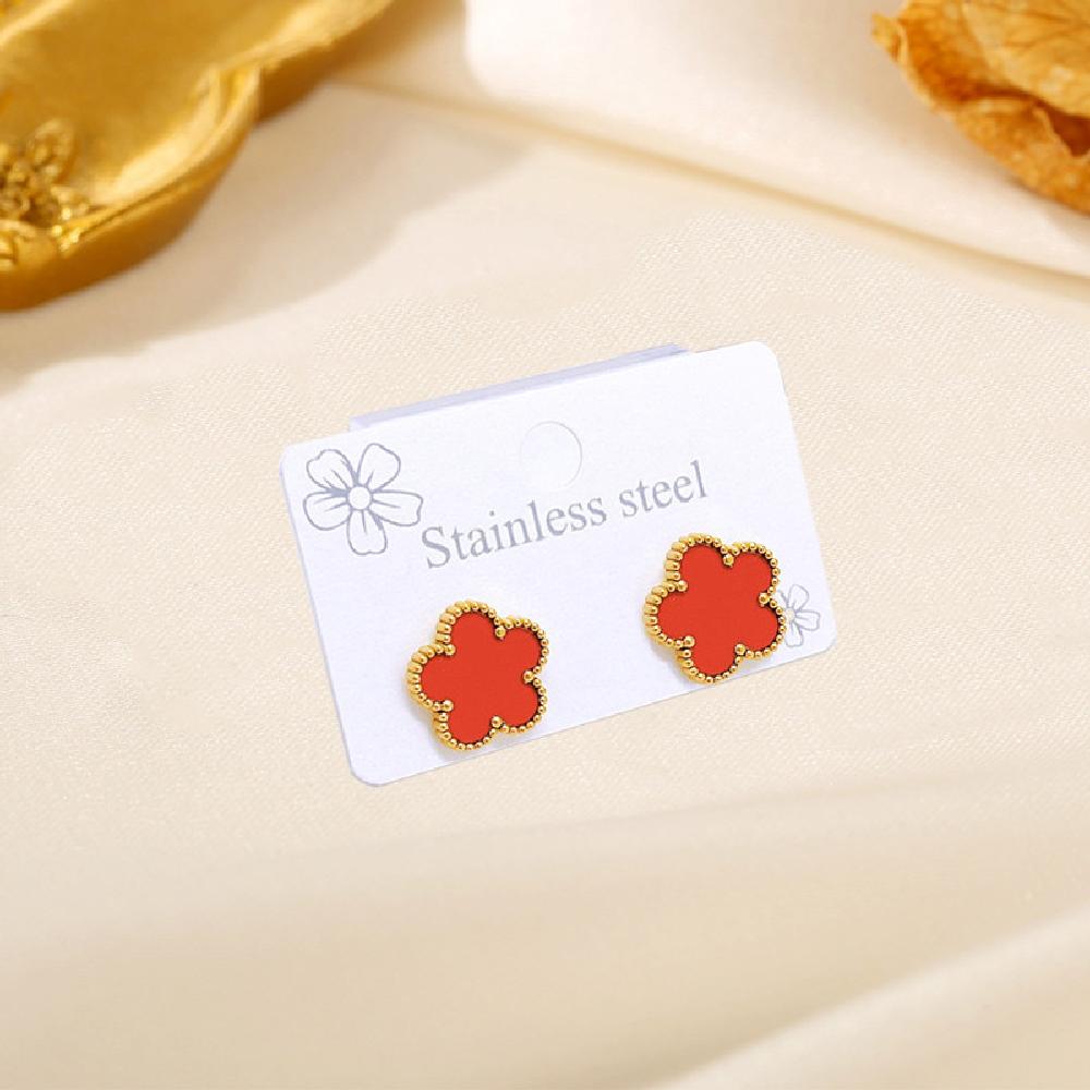 15MM Four-Leaf Clover Earrings Buckle Mother-Of-Pearl Full Radium Female Temperament Simple Earrings
