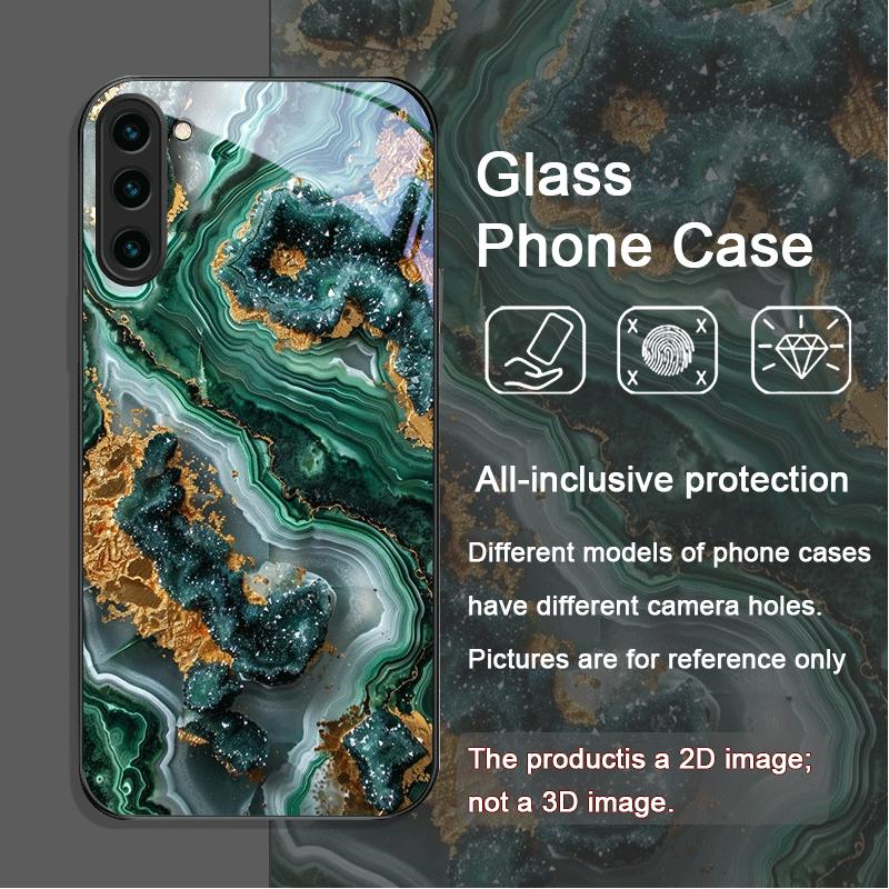 Gorgeous Emerald Pattern Tempered Glass Phone Case for Samsung Galaxy S25 Ultra S24 S23 S10 Plus S22 S21 S20 FE Shockproof Cover