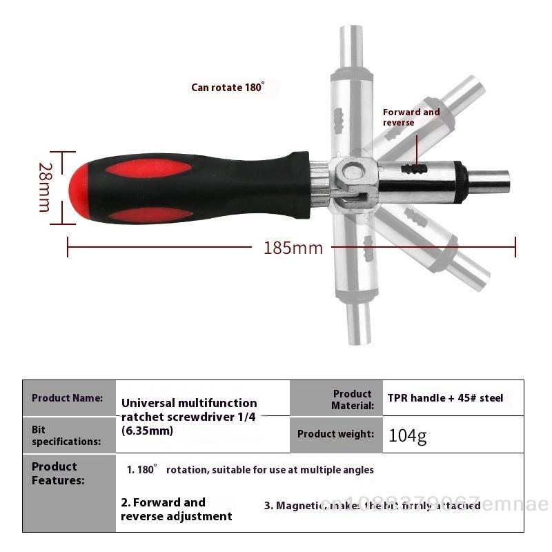 1/4 Inch Hex Multi-Function Magnetic Bit Ratchet Screwdriver with Variable 0-180 Degrees Angle Capability for Left And Right Tur