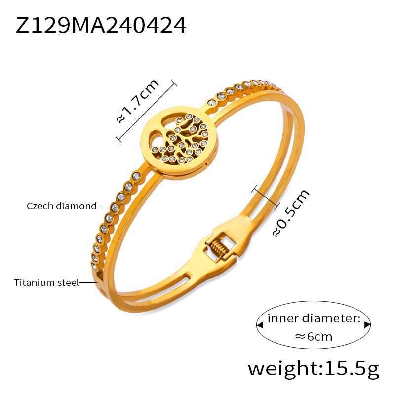 European & American Light Luxury Titanium Steel Gold-Plated Open Design Bracelets with Rhinestone Inlay for Women