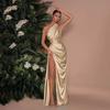 One Shoulder Satin Sexy Split Dress Femininity Waist Gown Long Dress