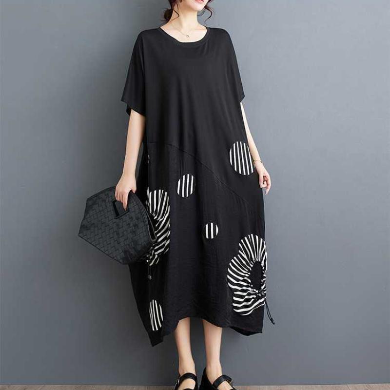 Loose Western Style Patchwork Mid Length Artistic Retro Dress