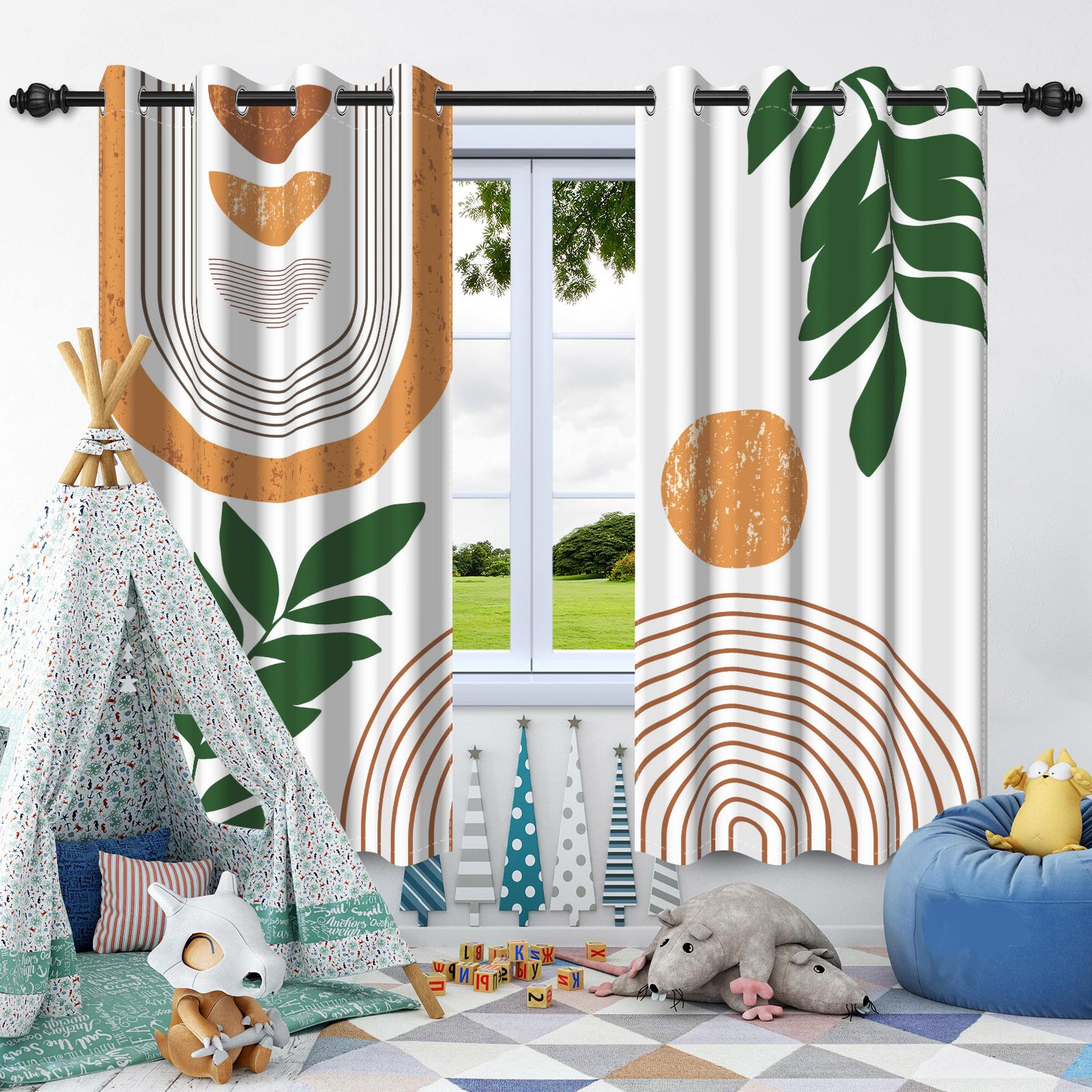 

2Pcs Bohemian Style Curtains Plants Leaf Geometric Pattern Blackout Curtains Boho Window Curtain for Bedroom Apartment Decor 50x120cm 2pcs