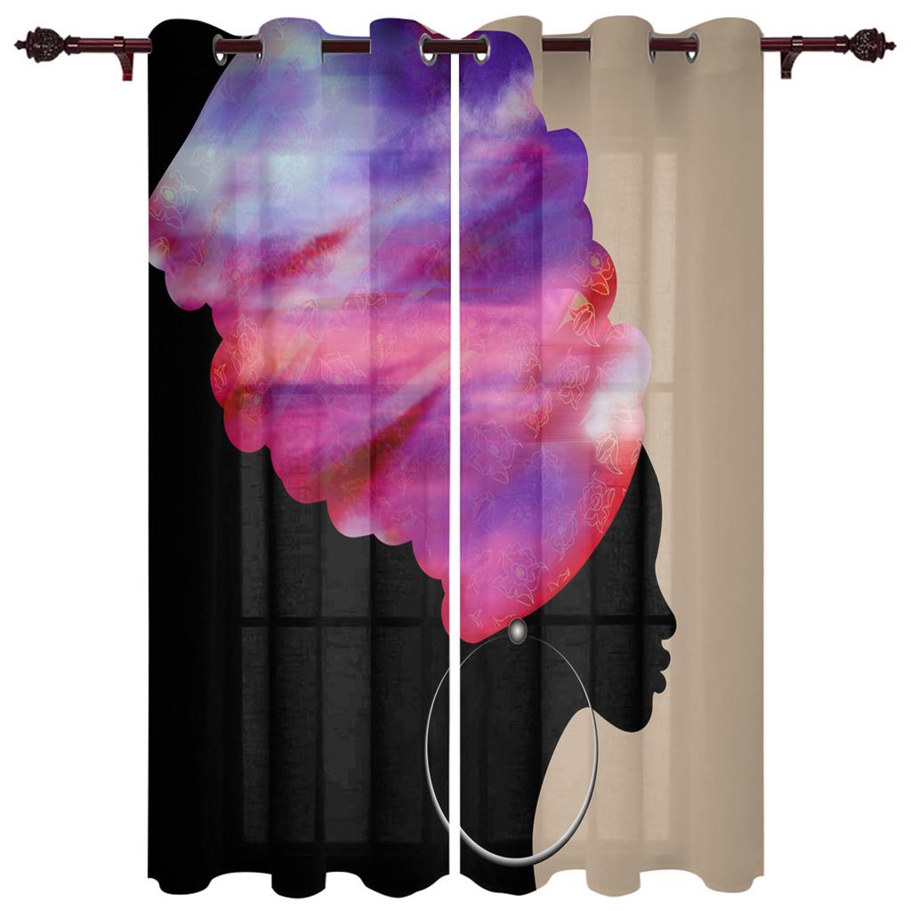 African Women Apron Ceramic Cartoon Window Curtains Bedroom Kitchen Decor Curtain Panel Window Curtains for Living Room