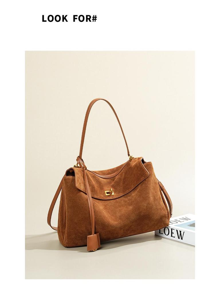 Damska torebka tote Rodeo Kelly z prawdziwej skóry: Torba na ramię i pod pachę z zamszowej skóry bydlęcej o dużej pojemności