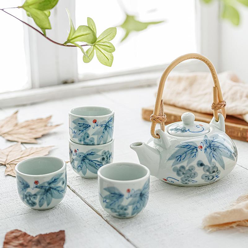 Hand Painted Porcelain Tea Set 1 Teapot 4 Cups Large CapacityHigh TemperatureUnderglaze for Floral Tea Home Office Chinese Style