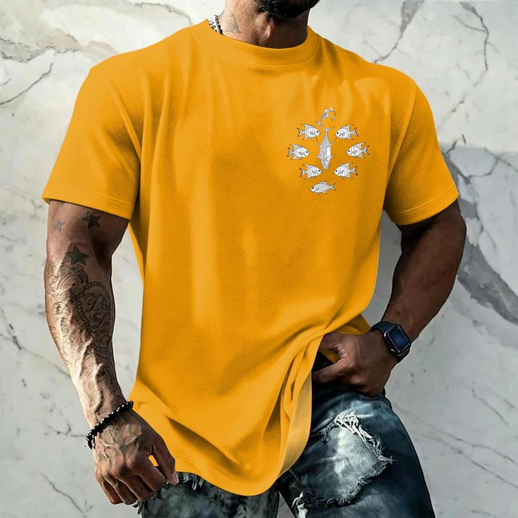 Men's Vintage Hawaiian Texture Printed Short Sleeve T Shirt Loose Fit Casual Summer Daily Wear Top for Outdoor Activities