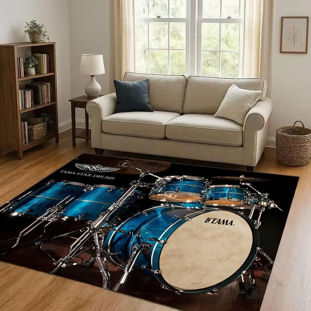 Retro TAMA Drum Kit Drum Set Music Instruments Living Room Non-Slip Area Rug Carpet for Bedroom Playroom Sofa,Home Decor Doormat