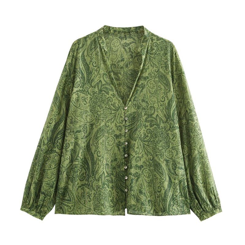Fashion Style 2024 New Fall Women's Clothing Easiest for Match Metal Color Line Print Shirt High Waist Pants 8496708