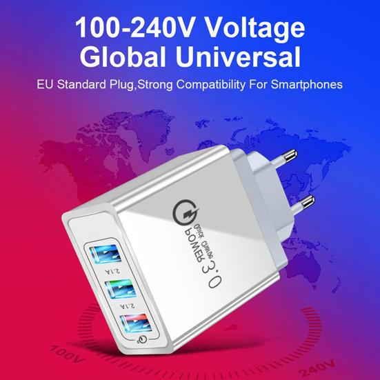 PD36W QC3.0 Mini 3 Ports Quick Charger Adapter US/EU/UK Plug for Home/Office