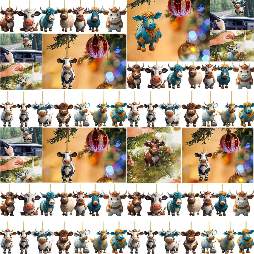 Colorful Cartoon Cow Car Hanging Ornament For Christmas Tree Home Decor