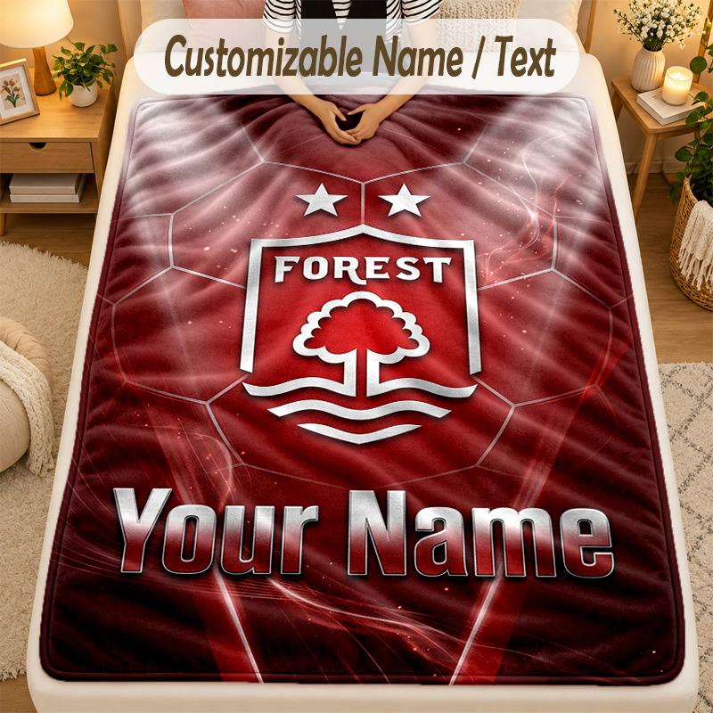 Manta de Flanela Nottingham Forest FC Texto com Nome Personalizado Manta Macia Quente Personalizada Decoração de Casa Presente