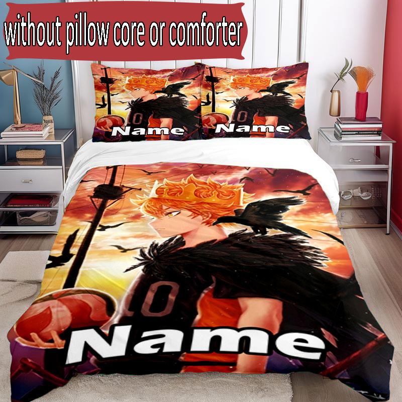 3-teiliges Bettbezug-Set (1 * Bettbezug + 2 * Kissenbezug, ohne Kern), Maßgeschneidertes Haikyu Muster Bettwäscheset, Heim Schlafzimmer Dekor Geschenk