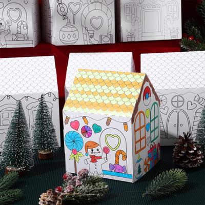 12Pcs Christmas Coloring House DIY Craft Kit with 24 Color Pens Vibrant Holiday Adornments Christmas Home Decor