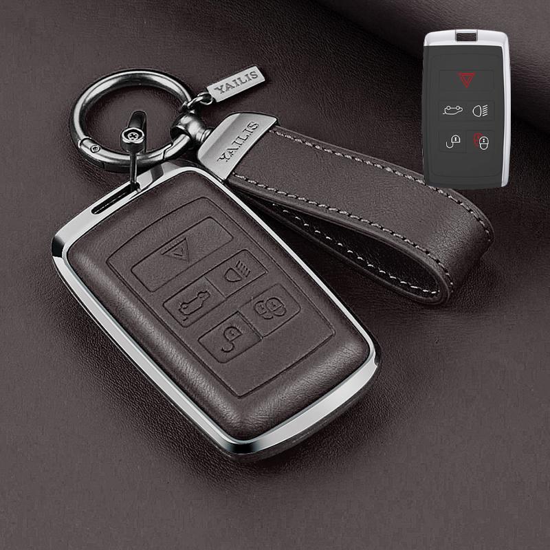 Metal Leather Car Remote Key Cover Case Holder Shell Fob for Land Rover RangeRover Sport Evoque Freelander Velar Discovery LR5
