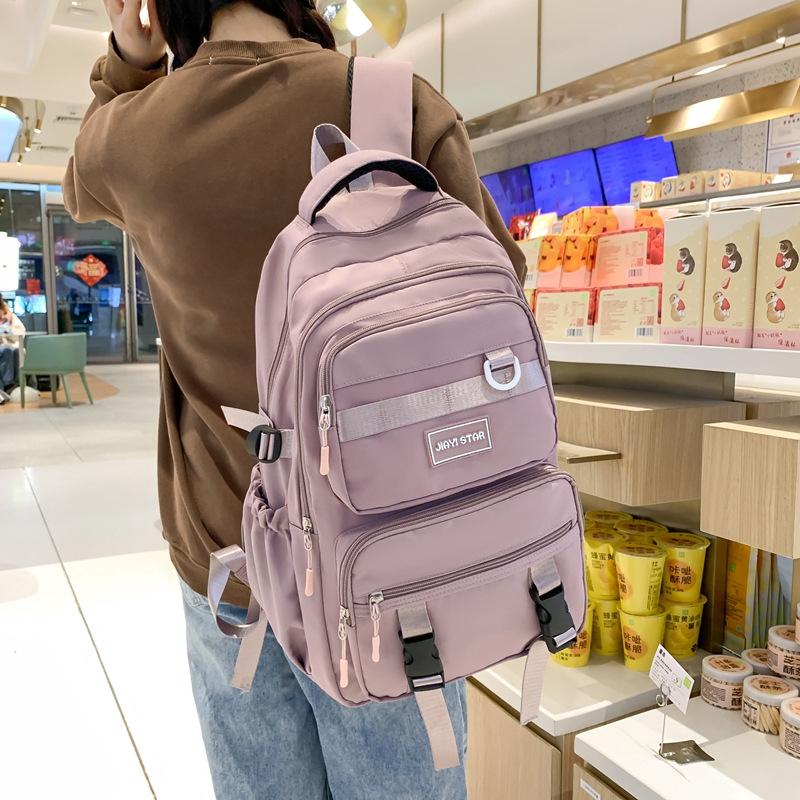 Solid Color Schoolbag Female Backpack Student Large Capacity Backpack