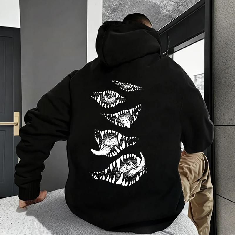Evil Demon Pattern Print Outwear Fall/winter Coat 2025 New Arrival Men's Hoodie High Quality Hooded Long Sleeve Black Sweatshirt
