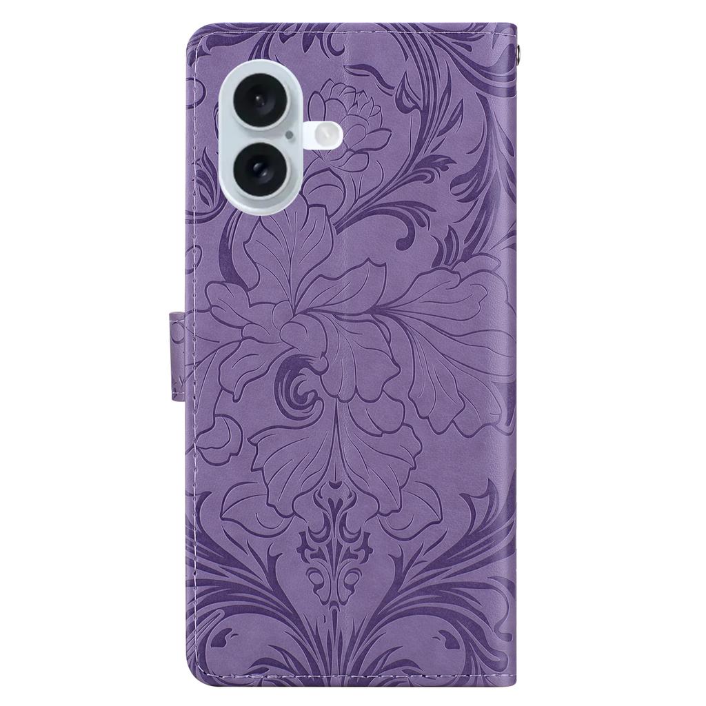 For iPhone 16 Leather Case Imprinted Floral Pattern Wallet Stand Flip Phone Cover
