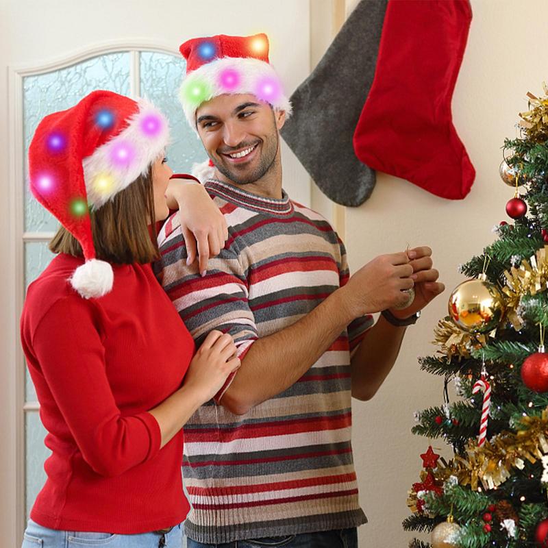 Merry Christmas LED lights High-end plush children adult Santa hat Christmas decorations Xmas Winter Gift For Kids Adults