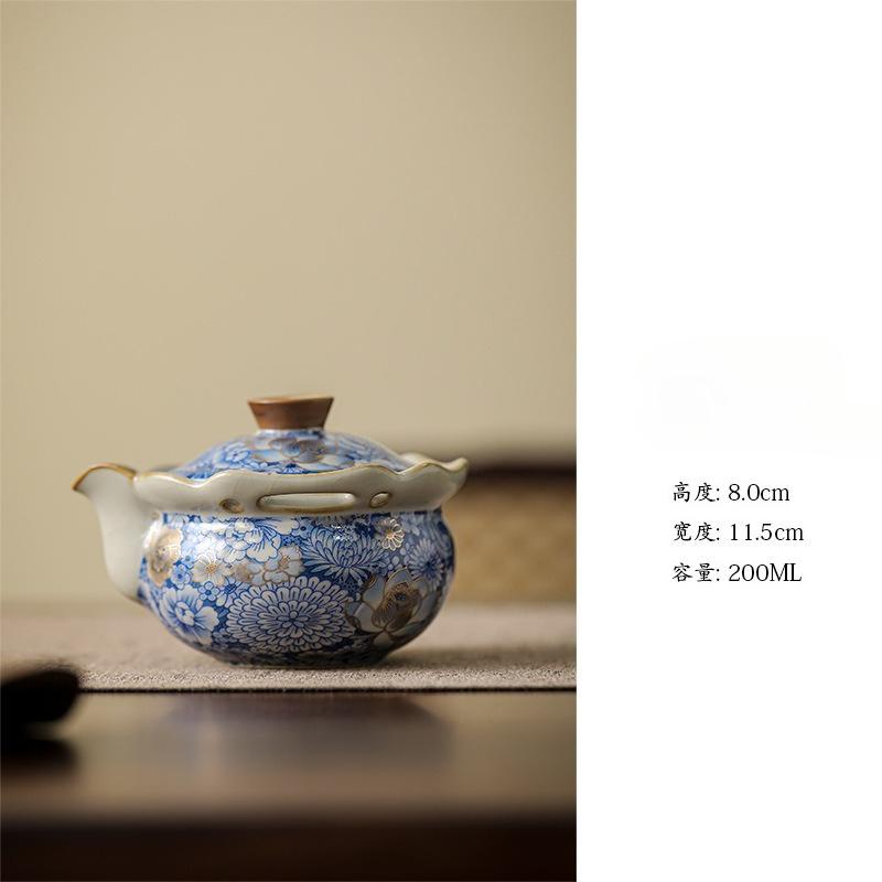 

Ceramic Flowers Ru Kiln Handmade Pot Home Tea Tasting Cup High end Kung Fu Tea Set 200